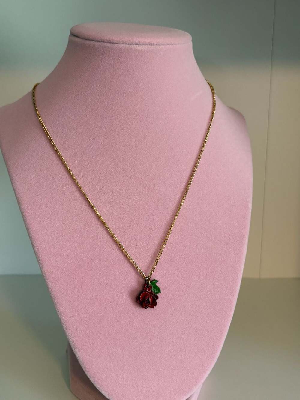 Vintage Enamel Rose Pendant Necklace with Religious Medal